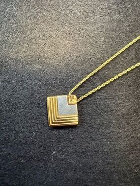 Vintage Christian Dior Germany Two-Tone Square Pendant Necklace | 1980s Signed